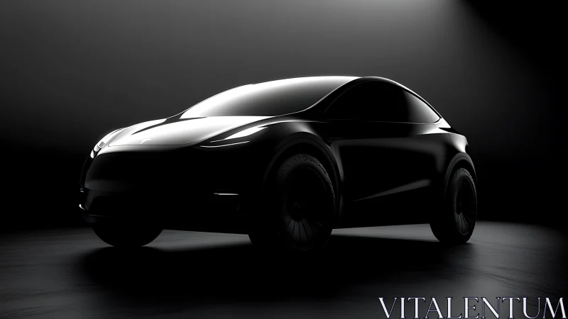 Sleek electric crossover in dramatic low key spotlight rendering.