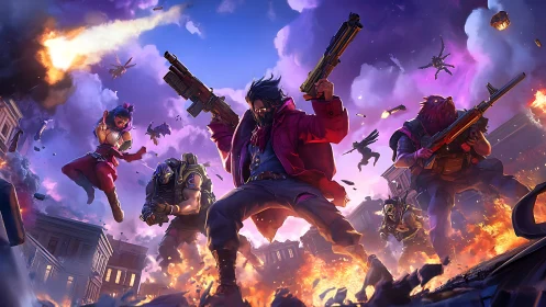 Stormborn renegades leap through neon fire and ruined skies.