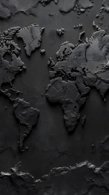 Textured black world map inviting quiet, thoughtful journeys.