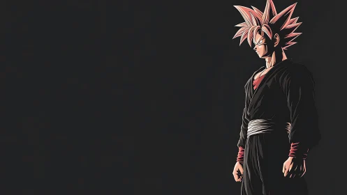 Solitary pink‑haired warrior brooding in charcoal void.