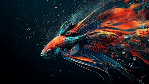 Glowing betta fish trailing ribbons of vivid ocean color.