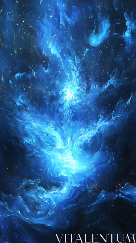 Starlit azure nebula swirling like a cosmic tidal flame.