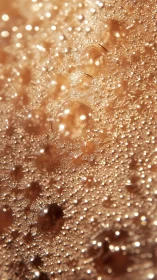 Macro analysis of effervescent amber liquid with dense foam bokeh