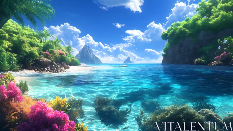 Tropical Cove with Turquoise Waters and Volcanic Rock Formations