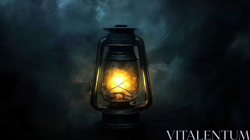 Vintage Lantern Glows Against Dark Storm Clouds