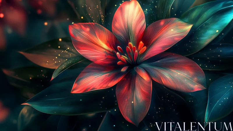 Digital Flower with Luminescent Petals and Dark Background.