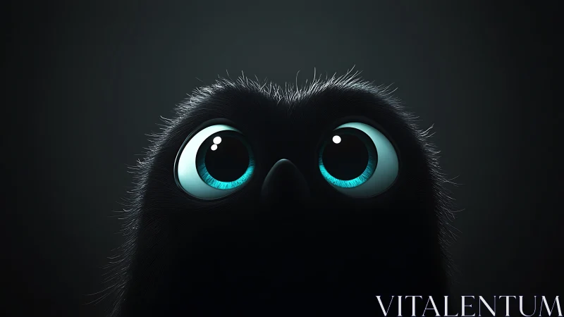 Curious big eyed creature peeks from the shadows with wonder