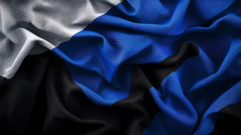 Estonian flag with realistic fabric folds, vibrant colors, textured.