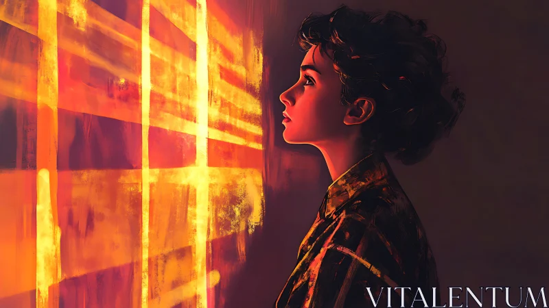 Warm window glow wraps a thoughtful figure in quiet light