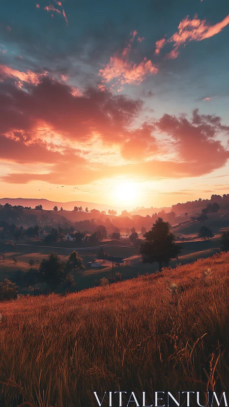 Copper meadow sunrise pouring fire over quiet valleys.