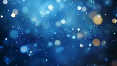 Blue bokeh field holds floating luminous particles in depth