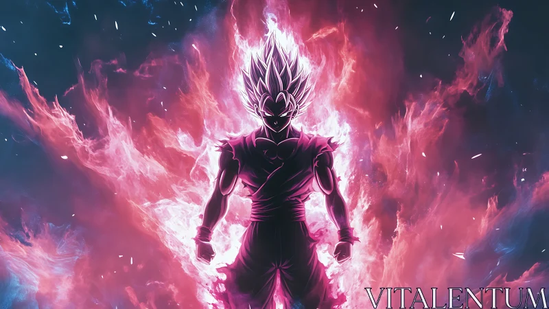 Silhouetted energy warrior stands engulfed in neon plasma aura