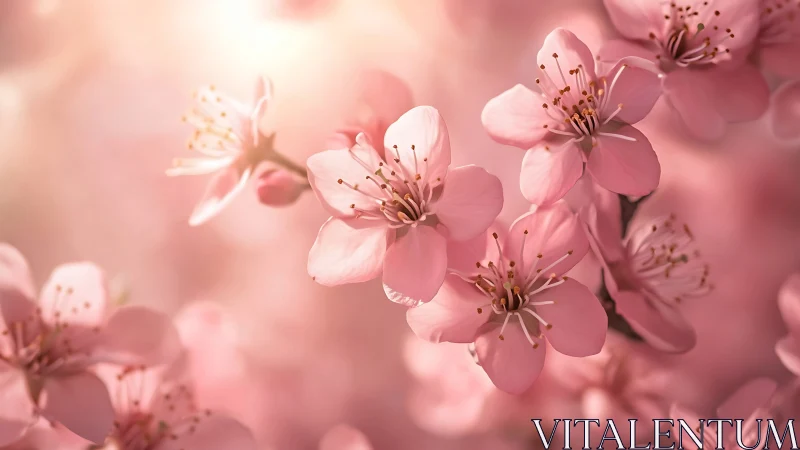 Pink Cherry Blossoms in Soft Focus Macro Photography