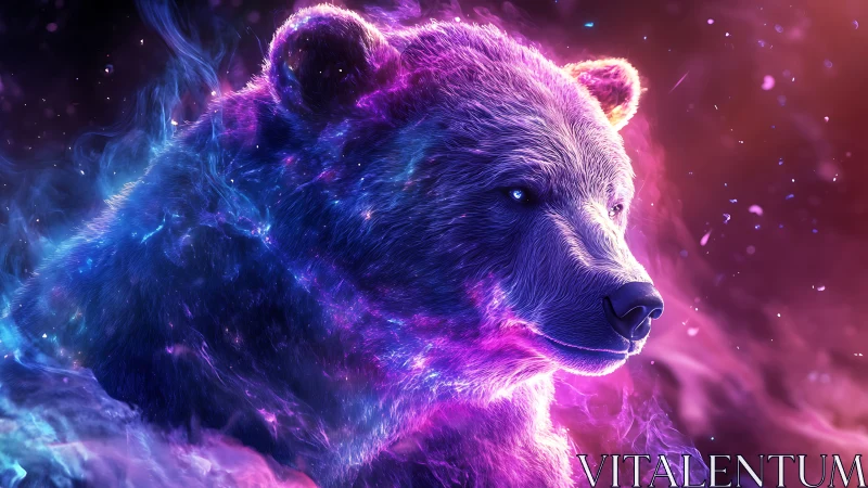 Digital rendering shows neon-lit bear profile in cosmic vapor