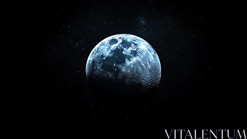 Lunar terminator under cold-spectrum stellar field rendering.