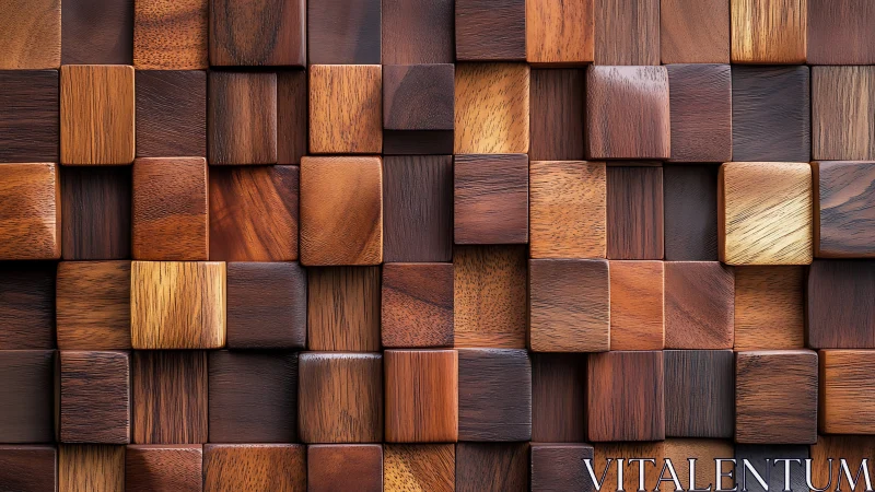 Textured wooden cube wall with warm dimensional pattern.