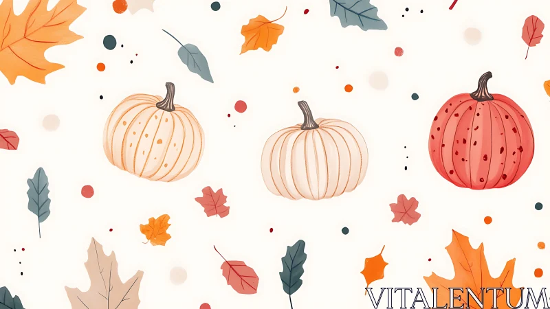 Playful autumn pumpkins with scattered seasonal foliage.