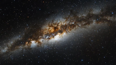 Dense galactic star field shows central dust lane clearly