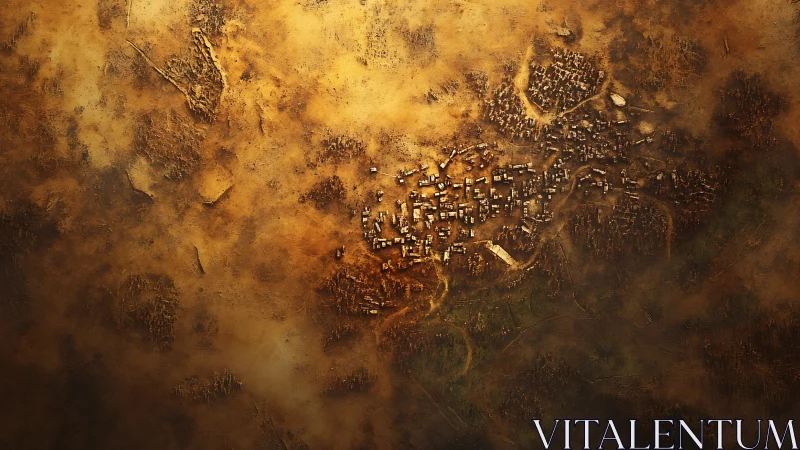 Aerial view shows dense ancient city carved into ochre ground