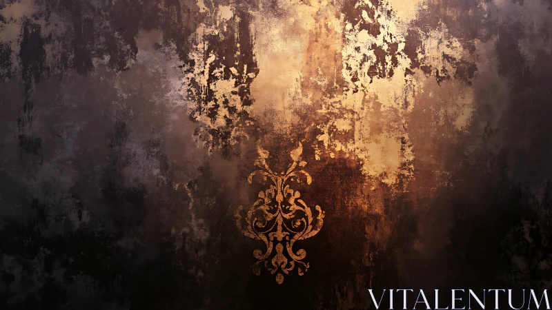 Ornate golden flourish on distressed grunge wall texture.