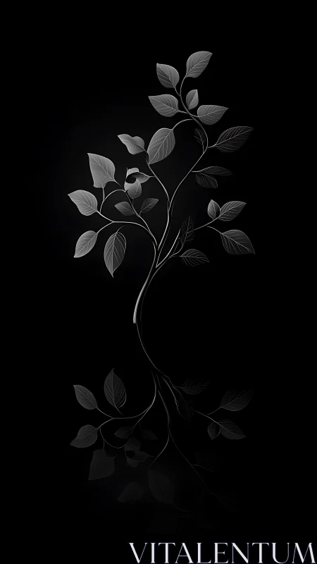 Elegant monochrome branch glows softly against darkness
