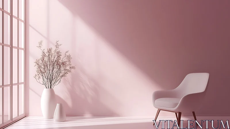 Soft pink minimal interior shows directional daylight and clean forms