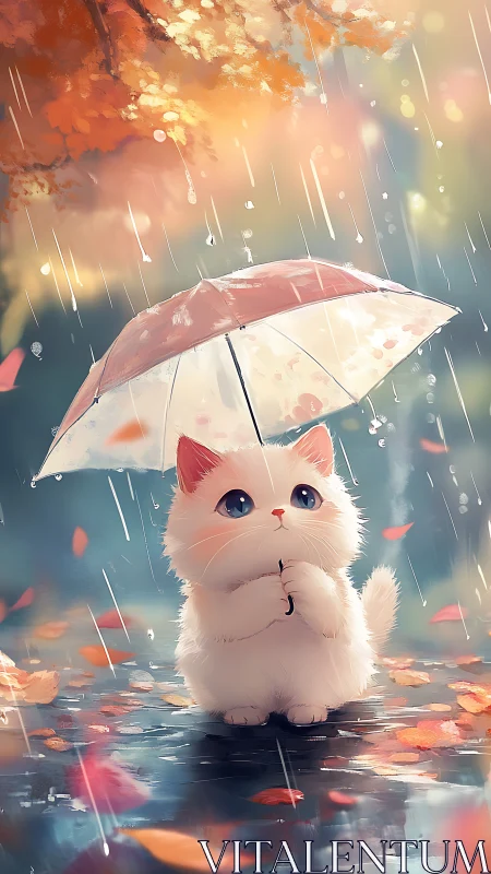 Rainy Day Wishes: A White Kitten's Quiet Comfort.