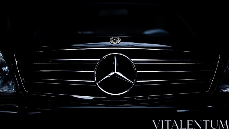 Low-key close-up isolates luxury car grille in dramatic contrast
