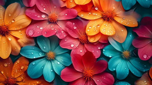 Dewy Petals in Vibrant Chromatic Profusion.