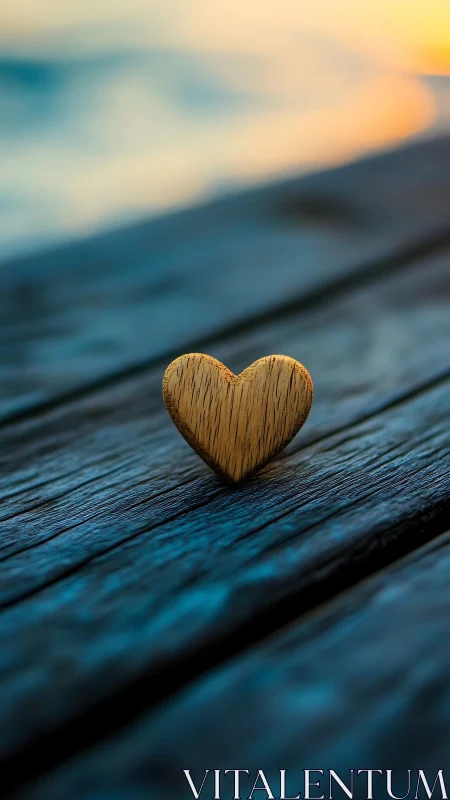 Golden Heart on Weathered Wood by the Sea.