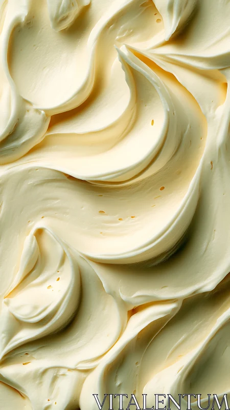 Creamy vanilla frosting swirls in tight macro closeup.