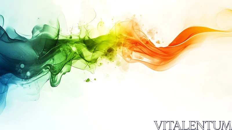 Colorful smoke ribbon arcs across bright white background