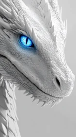White dragon head render shows detailed scales and blue eye
