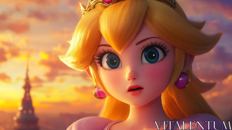 Stylized princess close-up at sunset with cinematic lighting