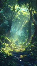 Enchanted Forest Path: Nature's Cathedral of Light.