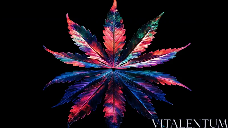 Radiant rainbow leaf glows boldly against deep black space