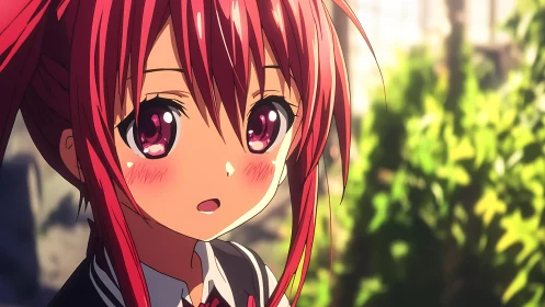 Red haired schoolgirl gazes softly into warm afternoon light