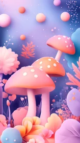 Pastel fantasy mushrooms in a dreamy glowing forest scene.