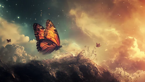 Colossal twilight butterfly quietly crowns a dreaming horizon