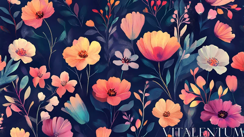 Vibrant floral pattern glows over deep midnight background