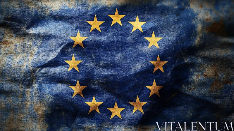 Aged European Union banner with distressed textile topology.