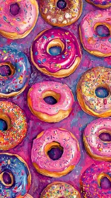 Joyful sprinkle donuts in bright candy colors on purple.