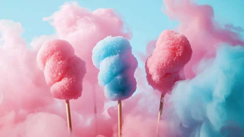 Triadic Cotton Candy Against Ethereal Cloud Backdrop