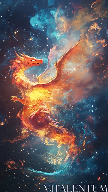 Nebular fire-dragon composed of turbulent plasma brushstrokes