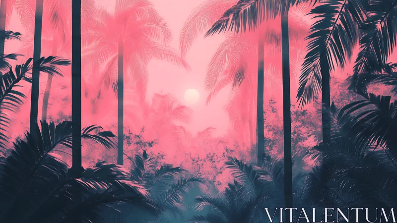 Coral Canopy: Silhouetted Palm Fronds Beneath Luminous Tropical Dawn.