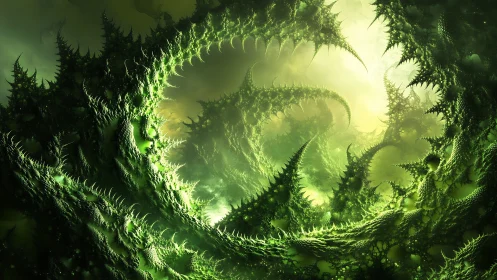 Spiral Thicket Nebula of Luminous Alien Thorns in Green.