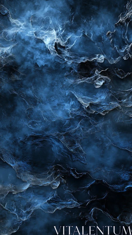 Midnight nebula tides swirl in icy, electric blue silence.