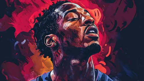 Digital painting portrait with expressive chromatic abstraction.