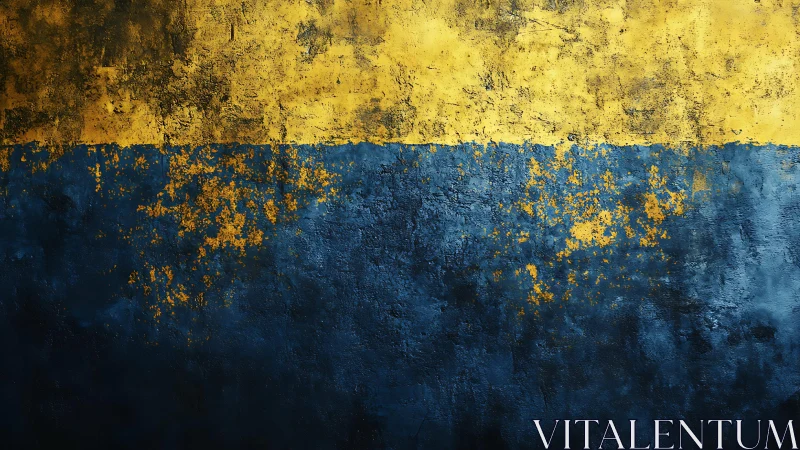 Abstract grunge texture in blue and yellow, distressed paint style.