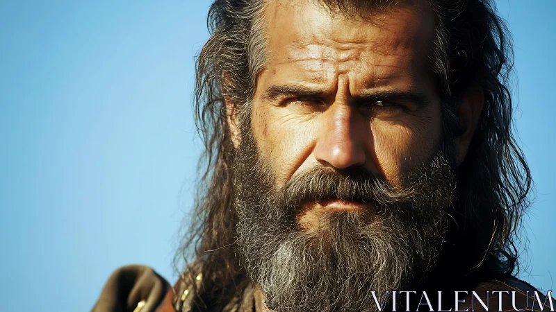 Middle aged man with full beard against clear blue sky.